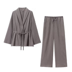 Marke Damen Lounge-Anzug aus Leinen mit Gürtel, Beige — Image 10