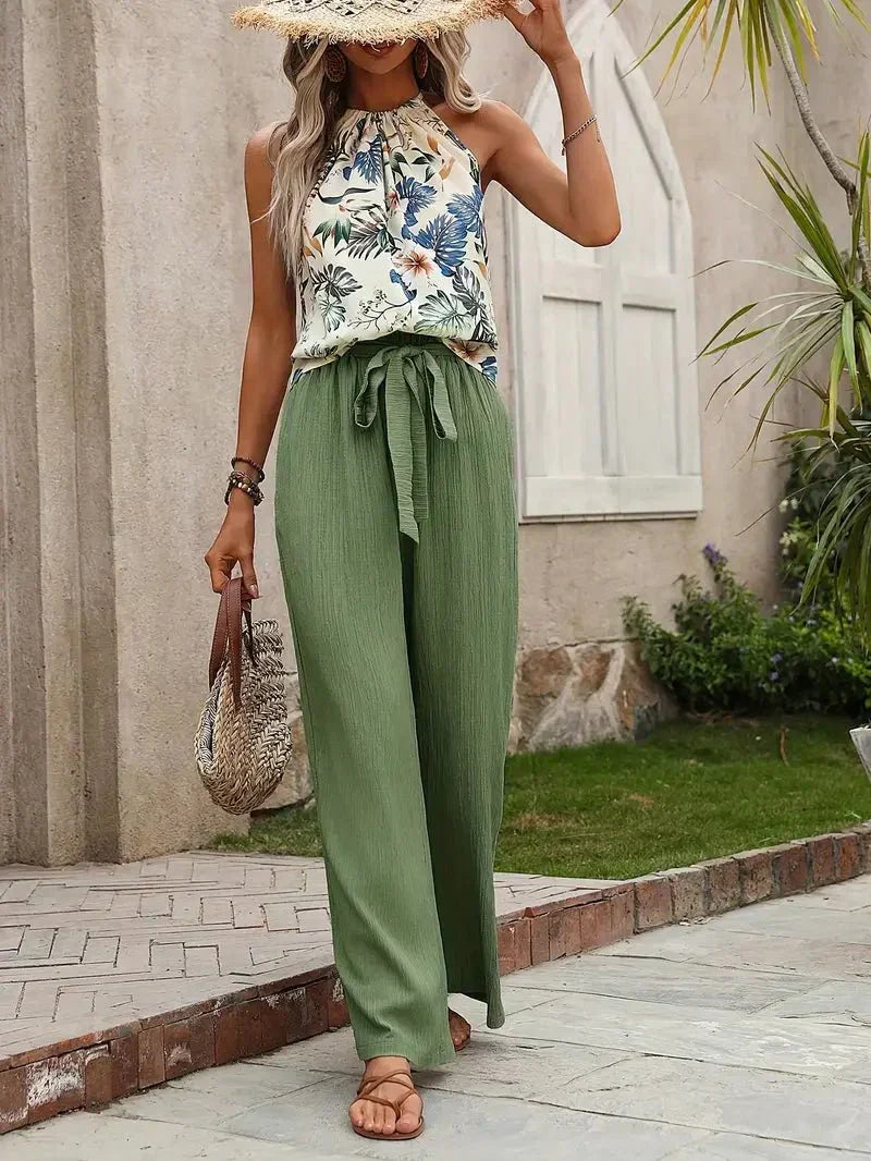 Damen Sommer Set mit floralem Blusentop und weiter Hose, lässig — Image 4