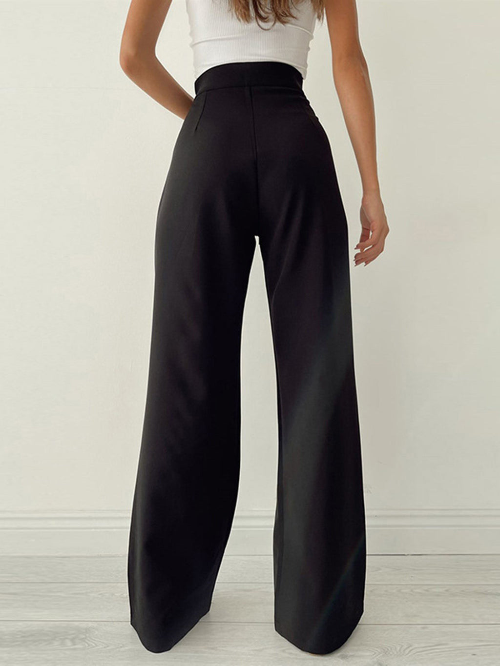 Marke Damen-Hose mit hoher Taille und weitem Bein, Beige und Schwarz — Image 7