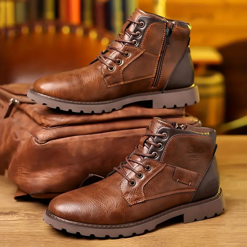 Elegante Jesolice Herren Leder Stiefeletten mit Seitenreißverschluss - Braun & Schwarz, Strapazierfähige Sohle — Main Image
