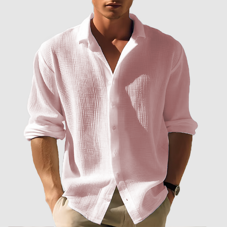 Elegantes Jesolice Herren Langarm Hemd - Lässiger Strukturierter Baumwollmix - Weiß, Grün, Rosa, Creme, Schwarz, Blau — Image 3