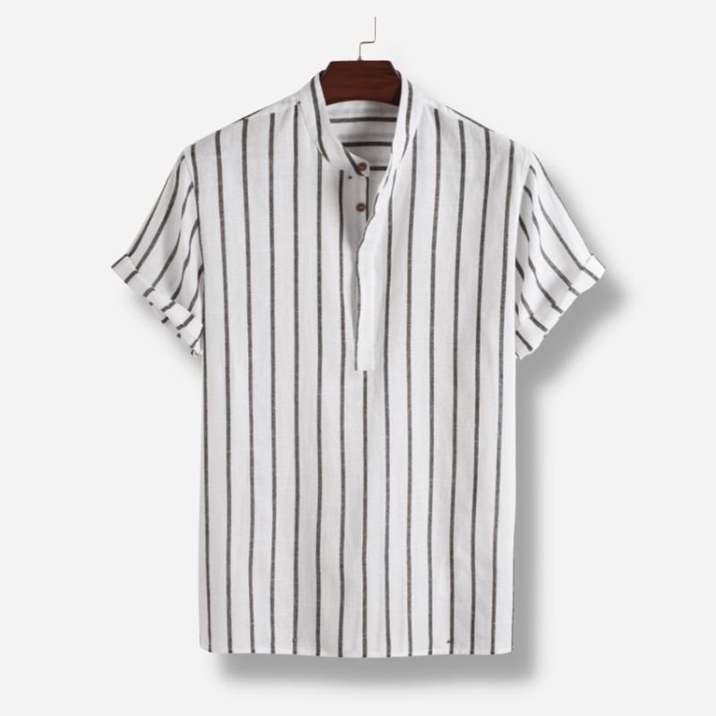 Jesolice Herren Gestreiftes Baumwollmischung Kurzarm Henley Hemd – Leichtes Lässiges Sommeroberteil mit Stehkragen Elegant — Main Image