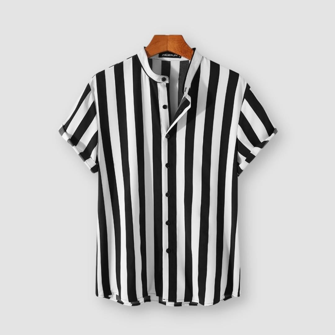 Jesolice Herren Gestreiftes Kurzarm Hemd – Lässiges Leichtes Polyester Atmungsaktives Sommeroberteil mit Stehkragen Stilvolles — Main Image