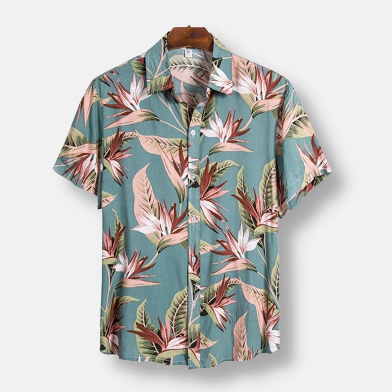 Jesolice Herren Hawaii Kurzarm Hemd – Leichtes Tropisches Blumenmuster Sommerfreizeitbekleidung — Main Image