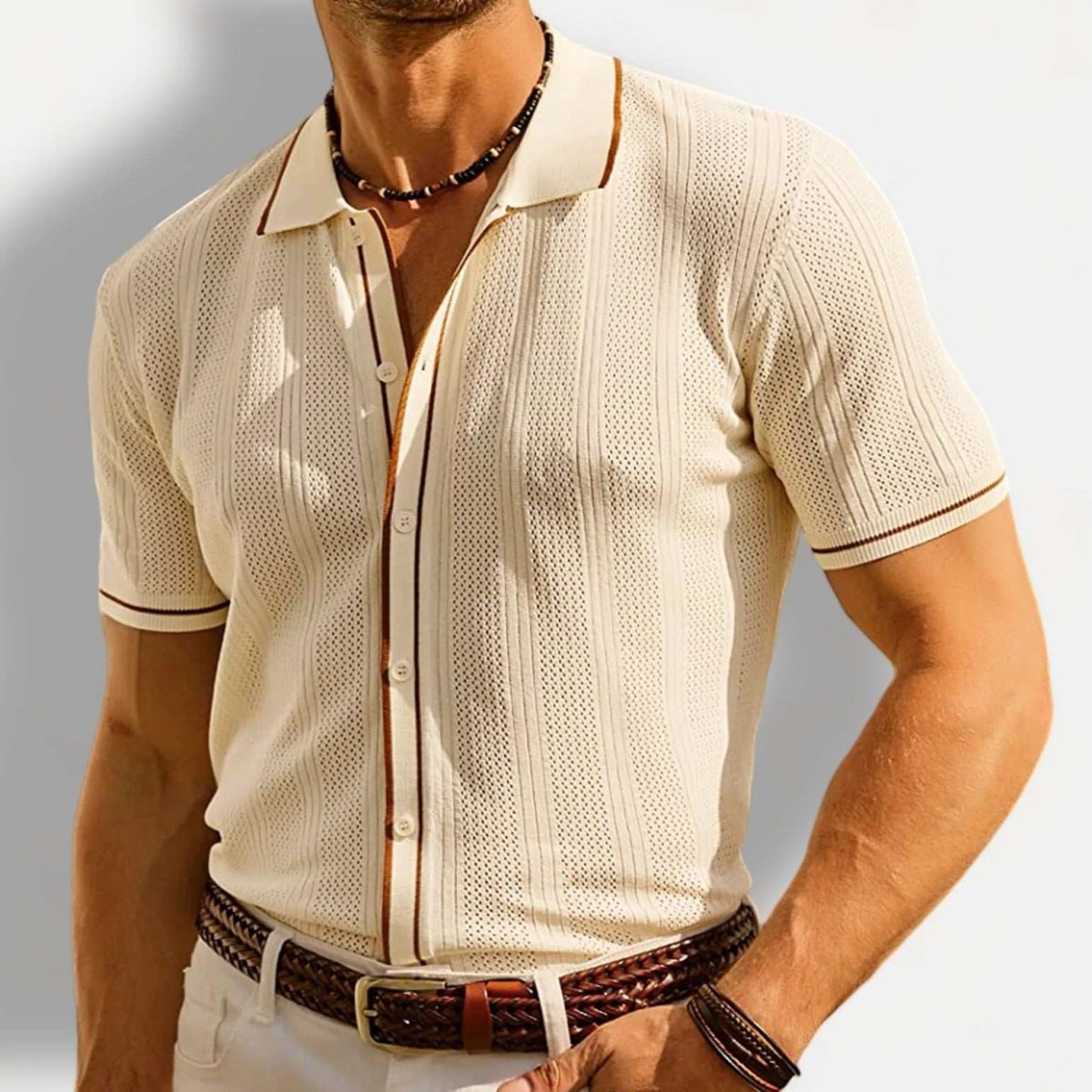 Jesolice Herren Kurzarm Strick Polohemd – Leicht Atmungsaktiver Baumwollmix Lässiges Hemd Elegant — Main Image