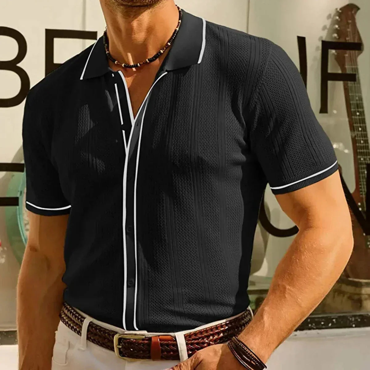 Jesolice Herren Kurzarm Strick Polohemd – Leicht Atmungsaktiver Baumwollmix Lässiges Hemd Elegant — Image 3