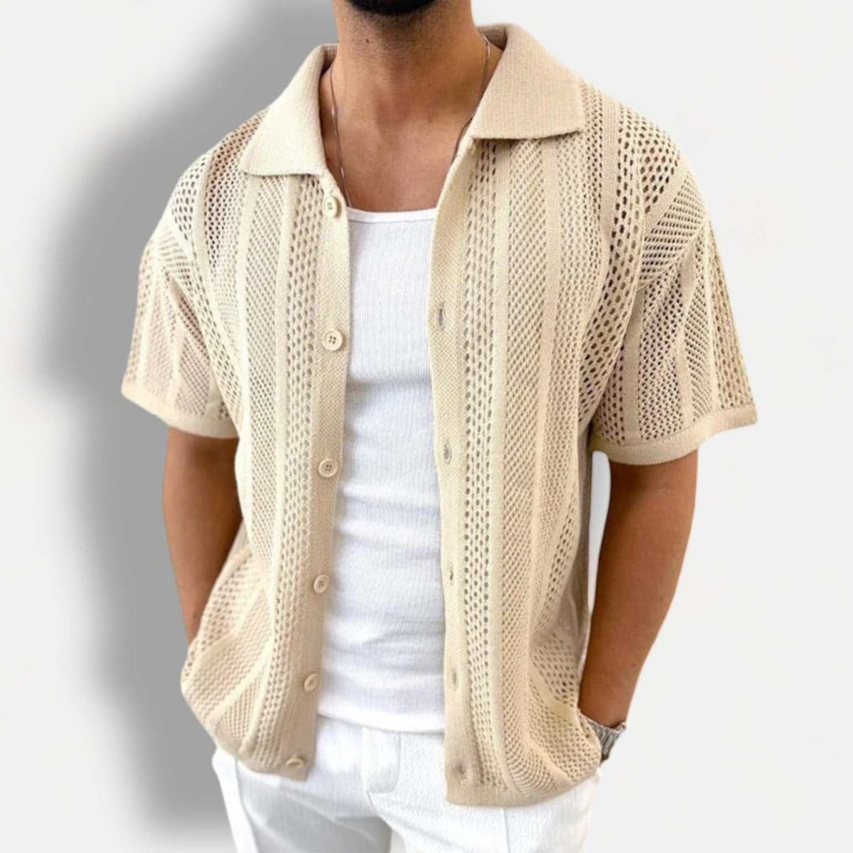 Jesolice Herren Offenes Strick Button-Up Kurzarm Cardigan – Leicht Atmungsaktives Baumwollmischung Sommer Layering Hemd Elegant — Main Image