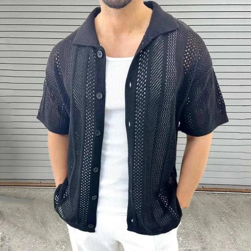 Jesolice Herren Offenes Strick Button-Up Kurzarm Cardigan – Leicht Atmungsaktives Baumwollmischung Sommer Layering Hemd Elegant — Image 3