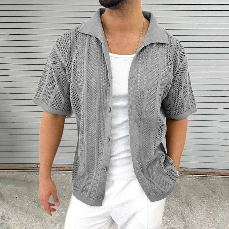 Jesolice Herren Offenes Strick Button-Up Kurzarm Cardigan – Leicht Atmungsaktives Baumwollmischung Sommer Layering Hemd Elegant — Image 4