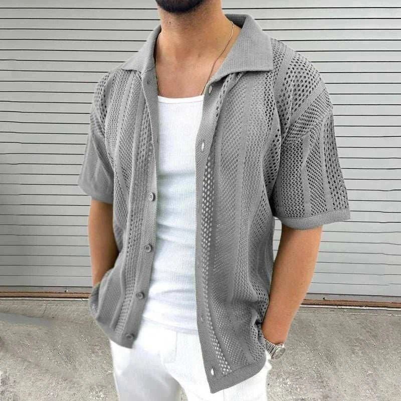 Jesolice Herren Offenes Strick Button-Up Kurzarm Cardigan – Leicht Atmungsaktives Baumwollmischung Sommer Layering Hemd Elegant — Image 5