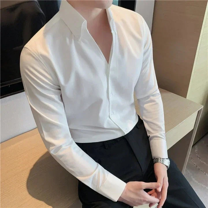 Jesolice Herren Slim Fit Stretch Hemd – Weicher Atmungsaktiver Baumwollmix Formell Business Langarm Button-Down Elegant — Image 4