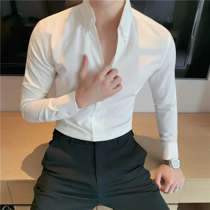 Jesolice Herren Slim Fit Stretch Hemd – Weicher Atmungsaktiver Baumwollmix Formell Business Langarm Button-Down Elegant — Image 5