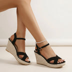 Damen Keilabsatz Sandalen Schwarz