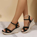 Damen Keilabsatz Sandalen Schwarz 6