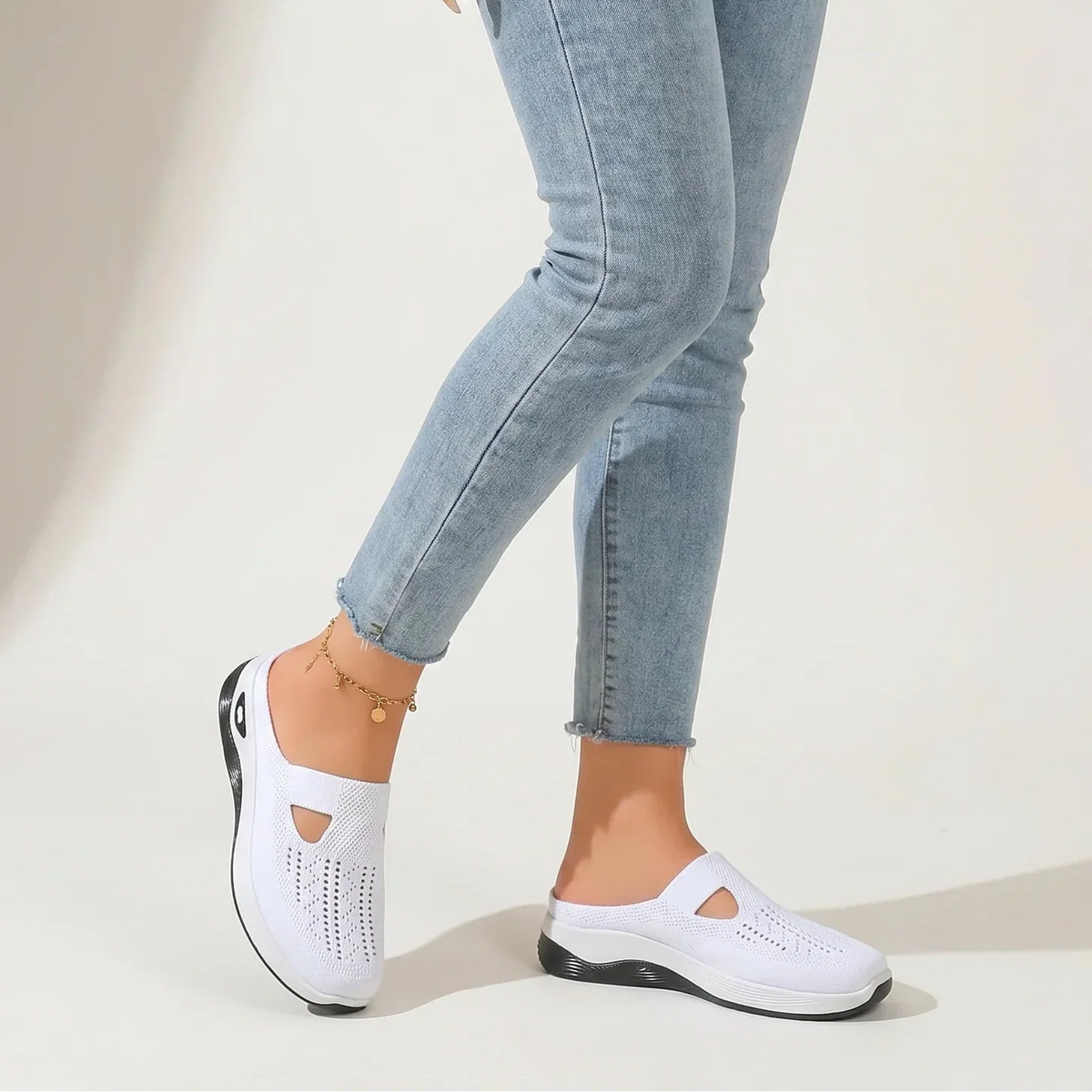 Damen Slip-On Mesh Mule Sneaker Weiß