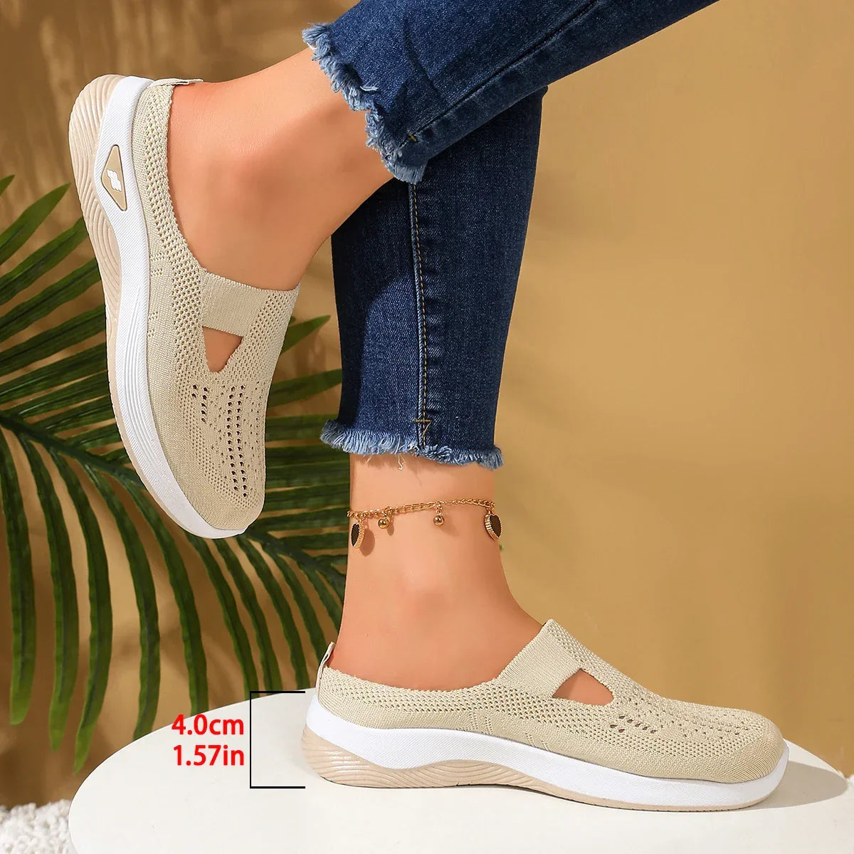 Damen Slip-On Mesh Mule Sneaker Weiß 10