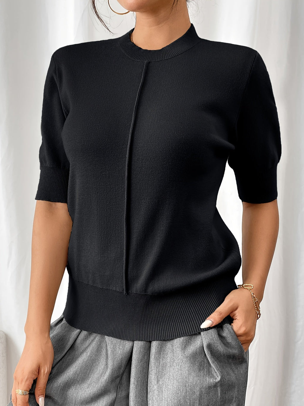 Strickoberteil mit Stehkragen in Schwarz 3