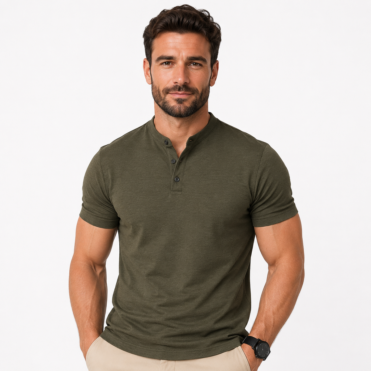 Henley T-Shirt Schwarz 2