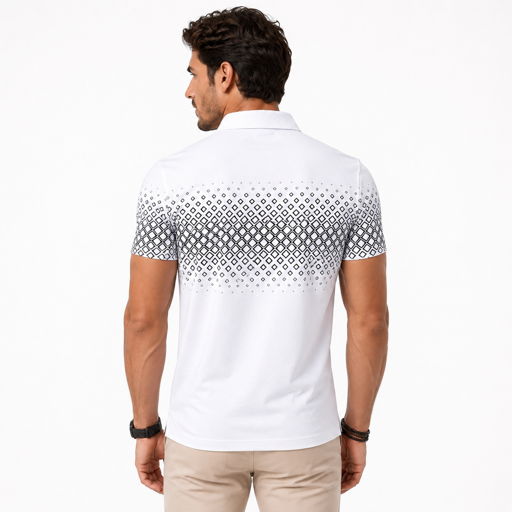 Herren Polo mit geometrischem Muster, Weiß 2