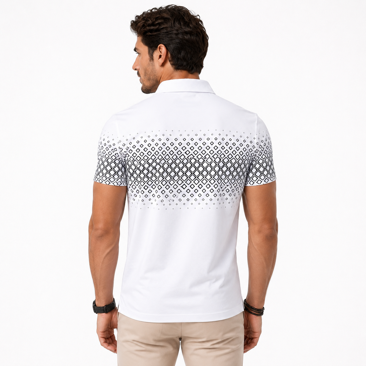 Herren Polo mit geometrischem Muster, Weiß 2