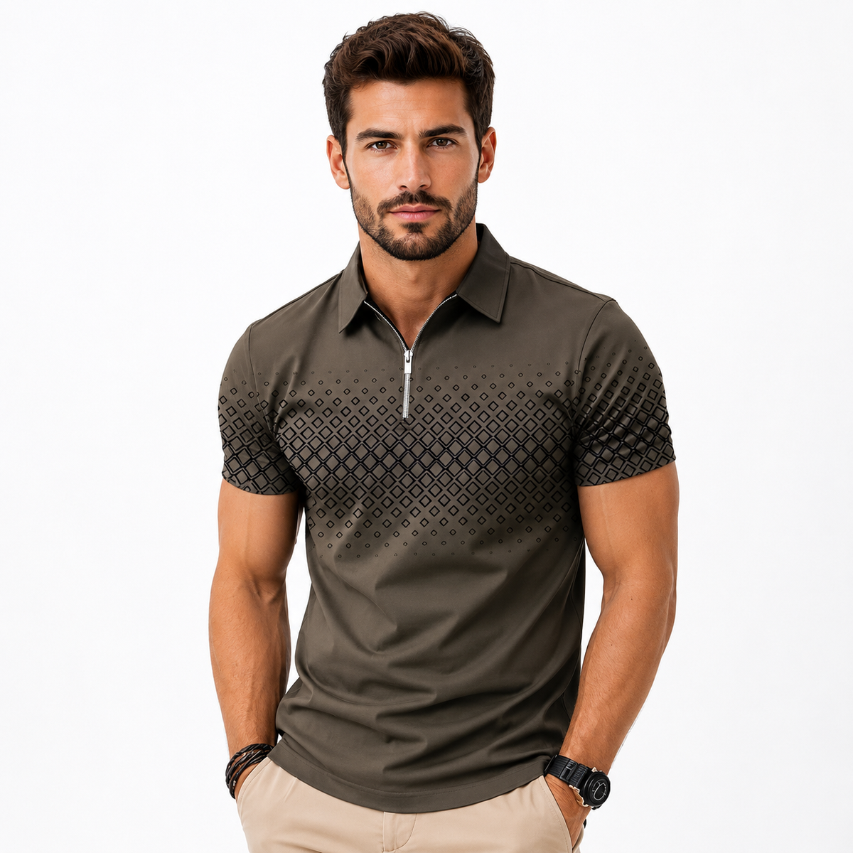 Herren Polo mit geometrischem Muster, Weiß 4