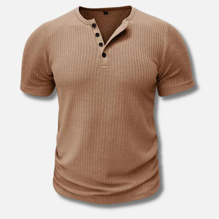 Herren Muskel Fit Henley T-Shirt Weiß 4