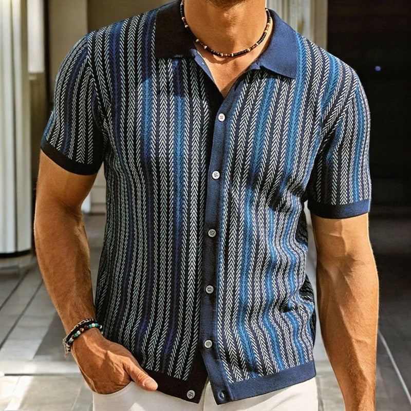 Strickhemd Blau mit vertikalen Streifen 4
