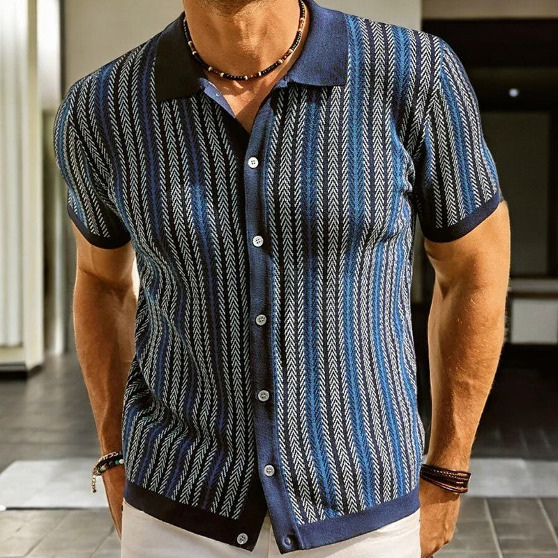 Strickhemd Blau mit vertikalen Streifen 5