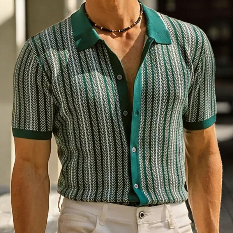 Strickhemd Blau mit vertikalen Streifen 7