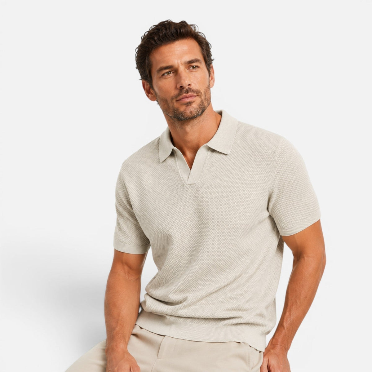 Herren Strickpolo Weiß 4
