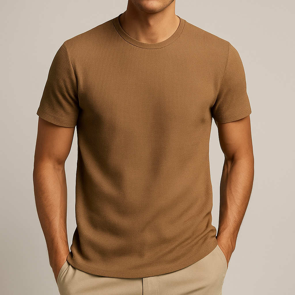 Herren T-Shirt Braun Waffelstrick