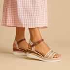 Ilse Boho Wedge Sandalen für Frauen in Beige. 4