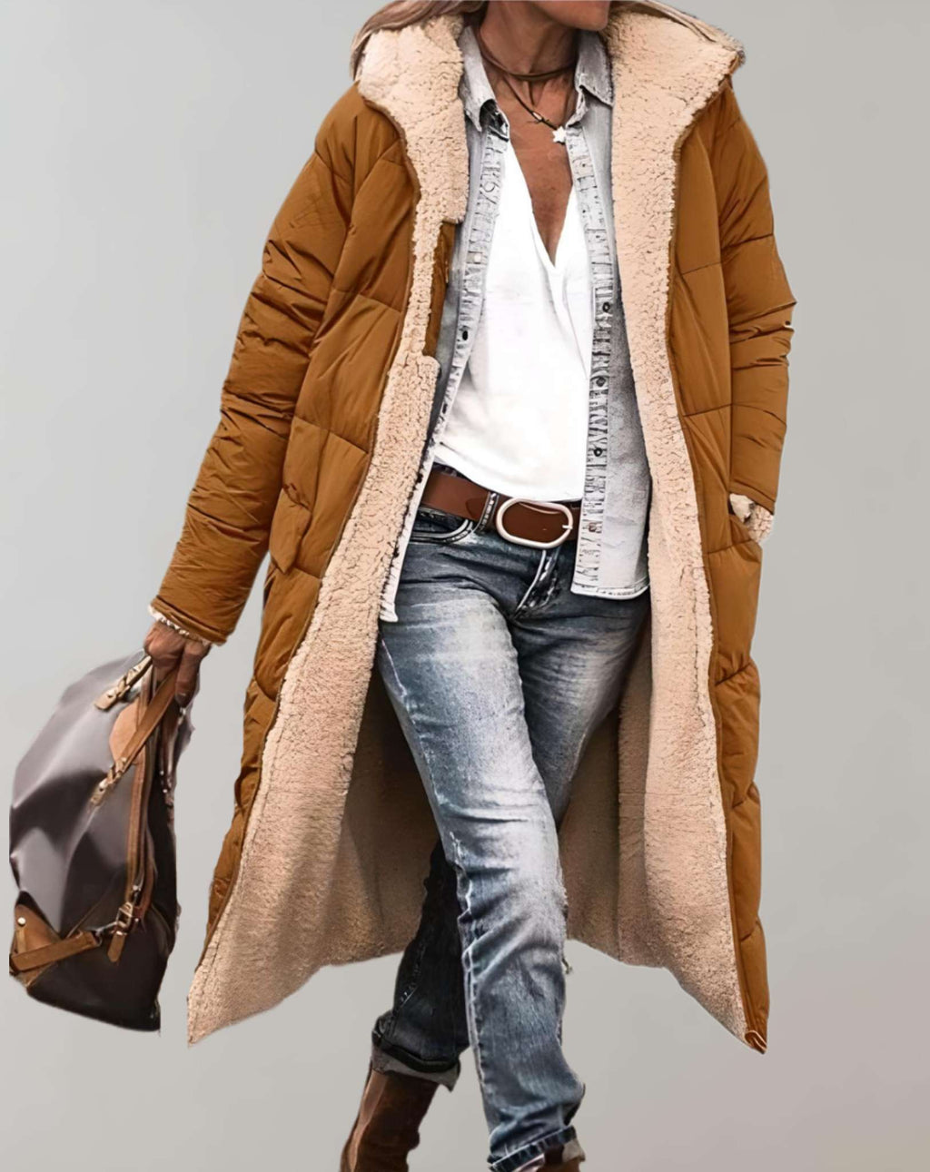 Pekiclub Damen Wintermantel mit Kapuze und Fleece-Futter