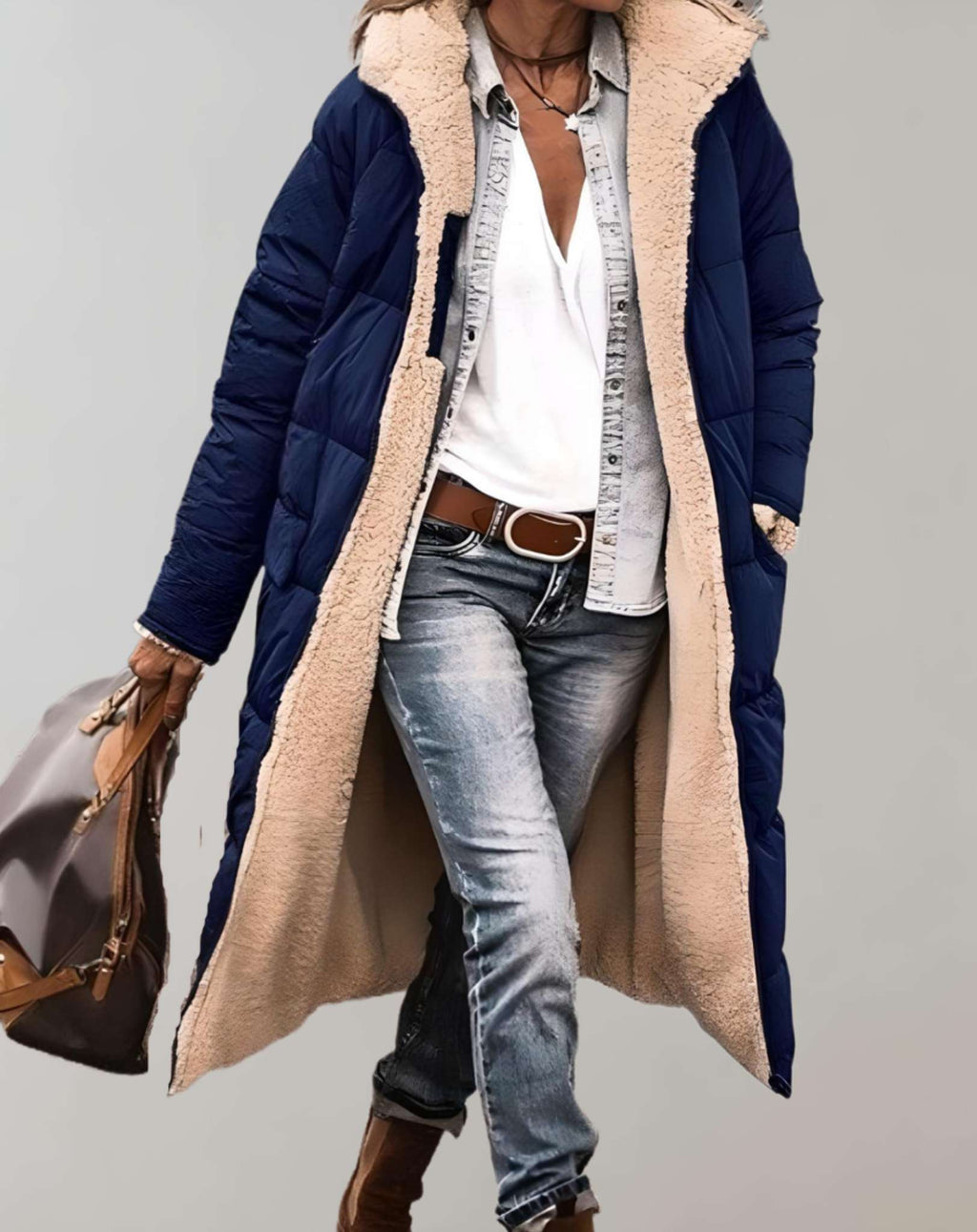 Pekiclub Damen Wintermantel mit Kapuze und Fleece-Futter