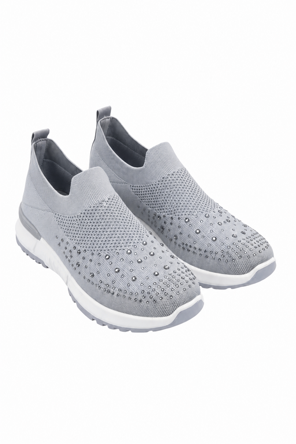 Stretchsocken-Sneaker Grau mit Kristallakzenten 3