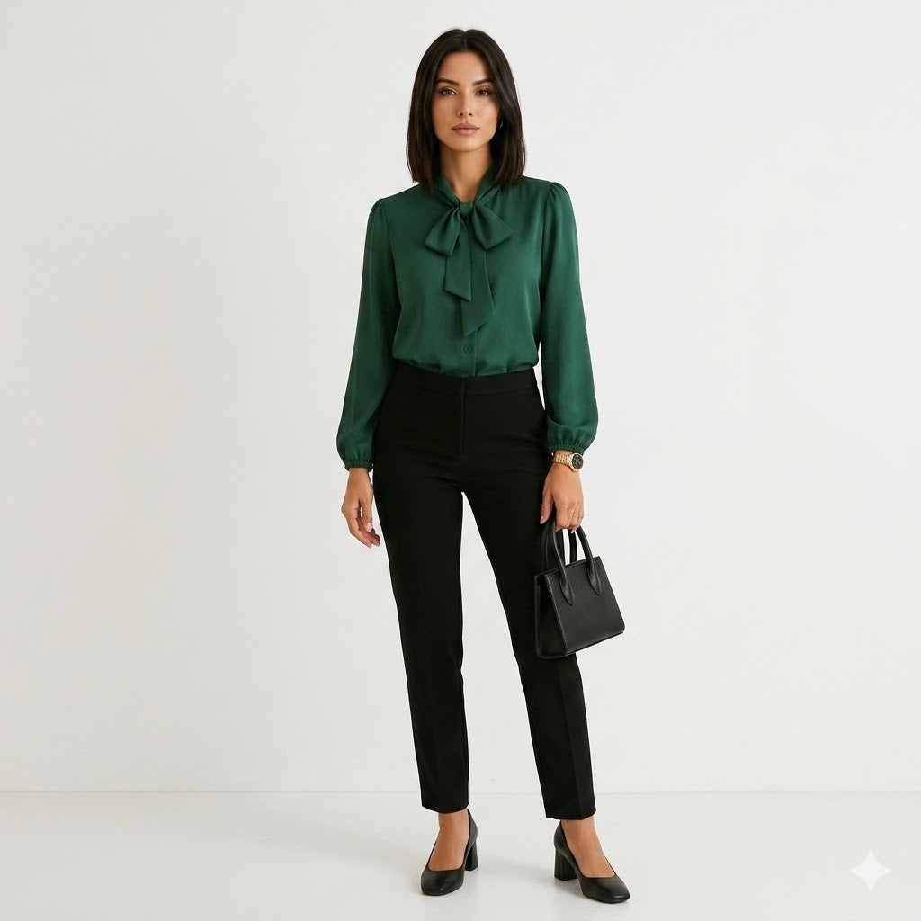Elegante Krawattenbluse mit Satin-Finish für Frauen
