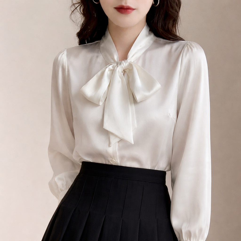 Elegante Krawattenbluse mit Satin-Finish für Frauen 5