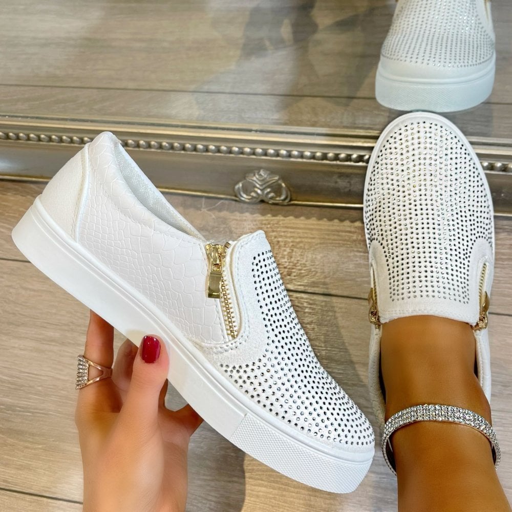 Elegante Kristall-Slipper in Weiß 4