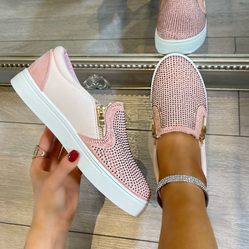 Elegante Sneaker mit Kristallverzierung in Pink 4