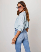 Bequemes lässiges Denim Hemd für Frauen in Blau. 10