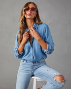 Bequemes lässiges Denim Hemd für Frauen in Blau. 4