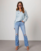 Bequemes lässiges Denim Hemd für Frauen in Blau. 7
