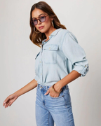 Bequemes lässiges Denim Hemd für Frauen in Blau. 9
