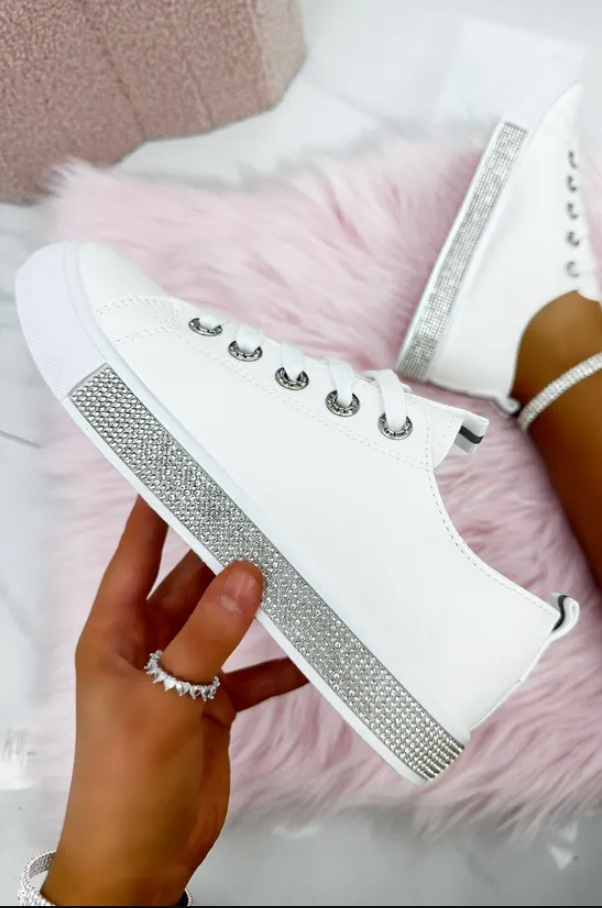 Damen Sneaker Weiß mit Kristallverzierung