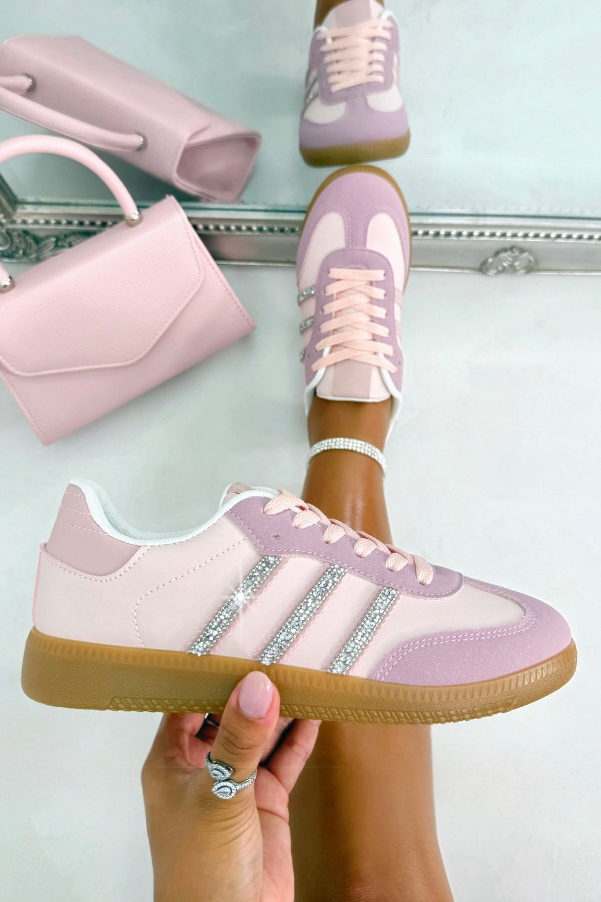 Damen Turnschuhe Rosa mit Glitzerstreifen