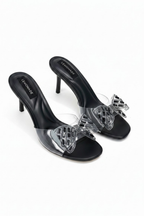 Glitzernde Darling Jelly Bow Heels in Schwarz mit Kristallschleife. 3