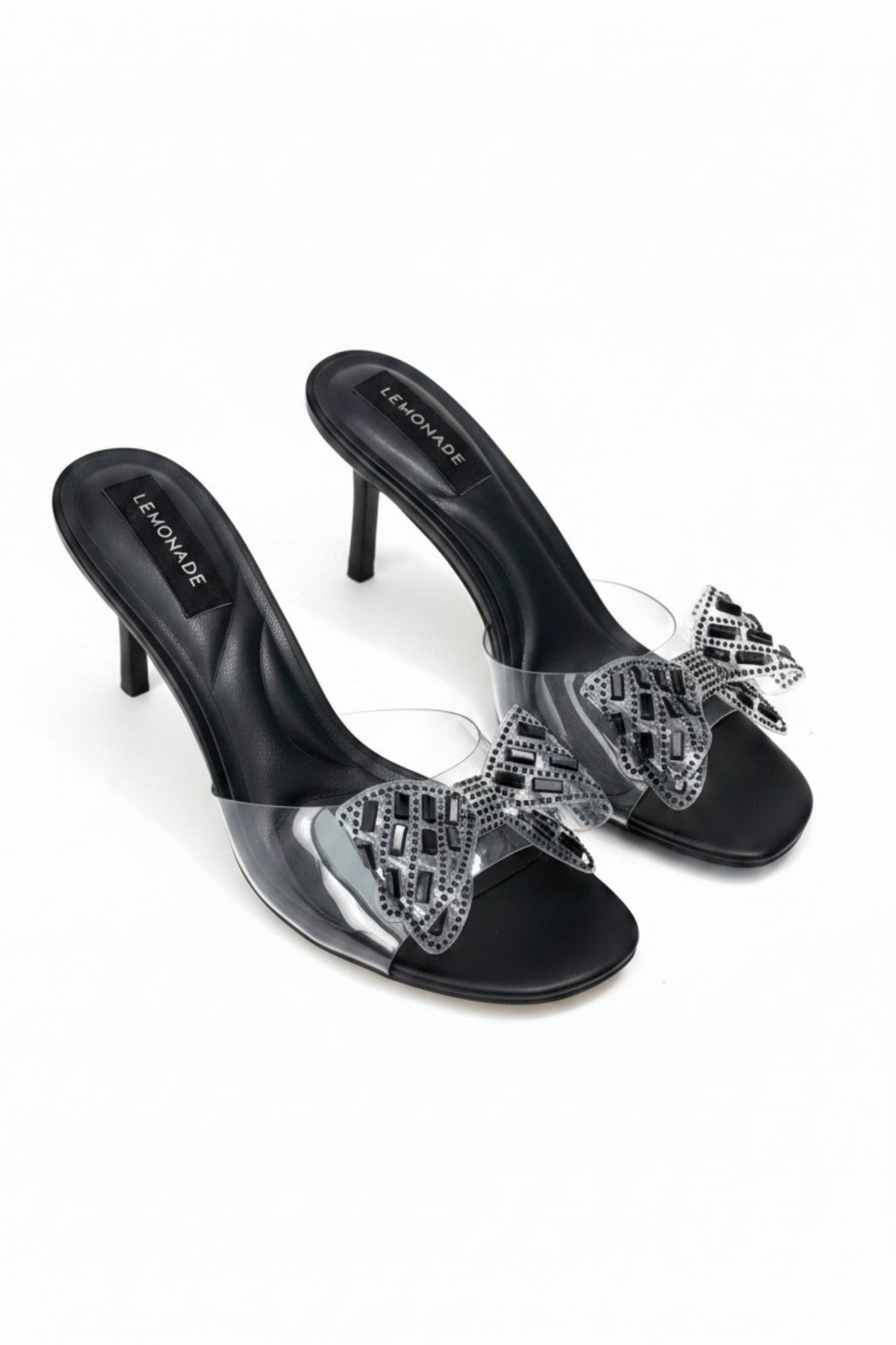 Glitzernde Darling Jelly Bow Heels in Schwarz mit Kristallschleife. 3