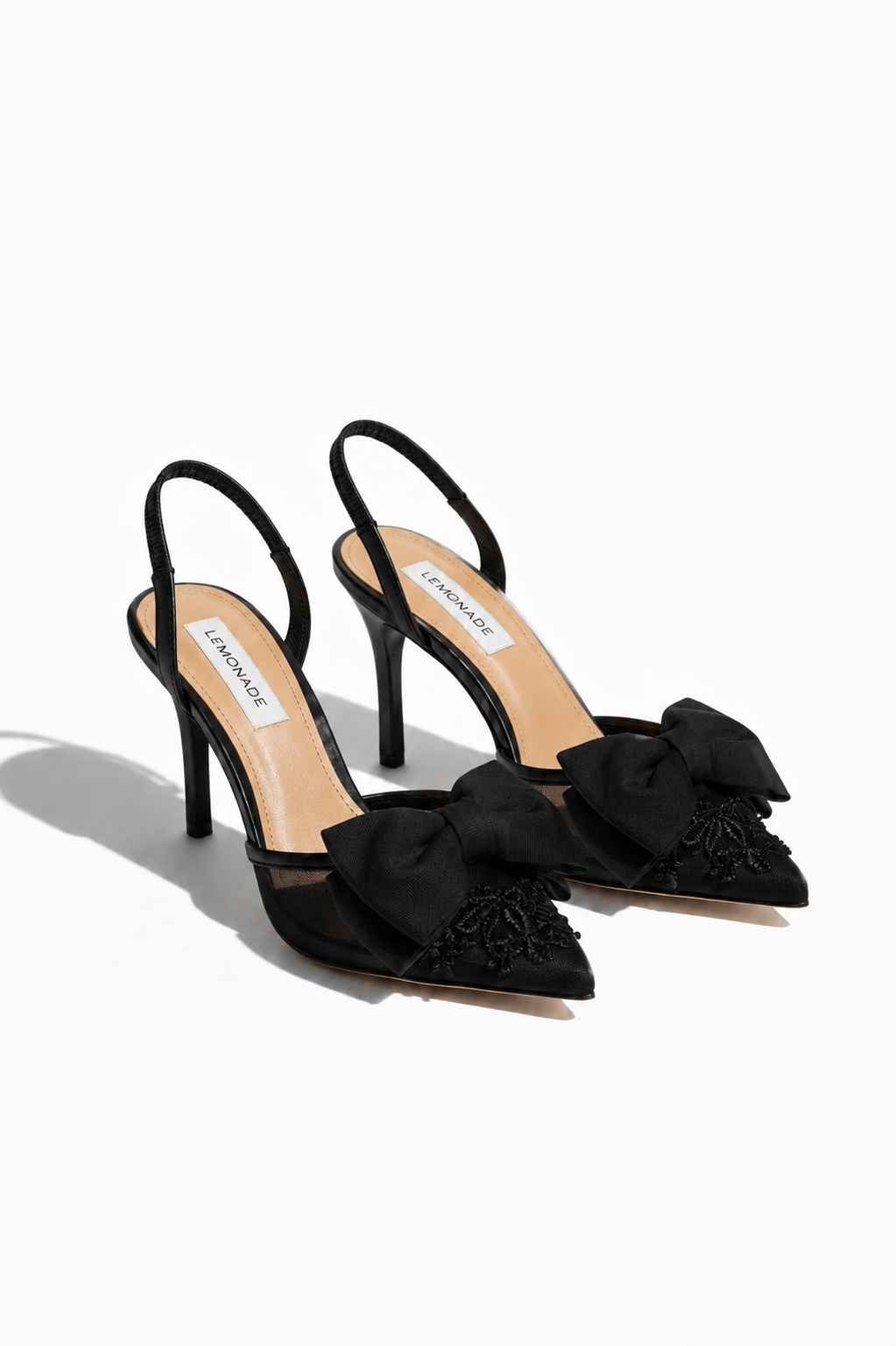 Glitzernde durchsichtige Slingback Absätze in Schwarz mit Schleife 3