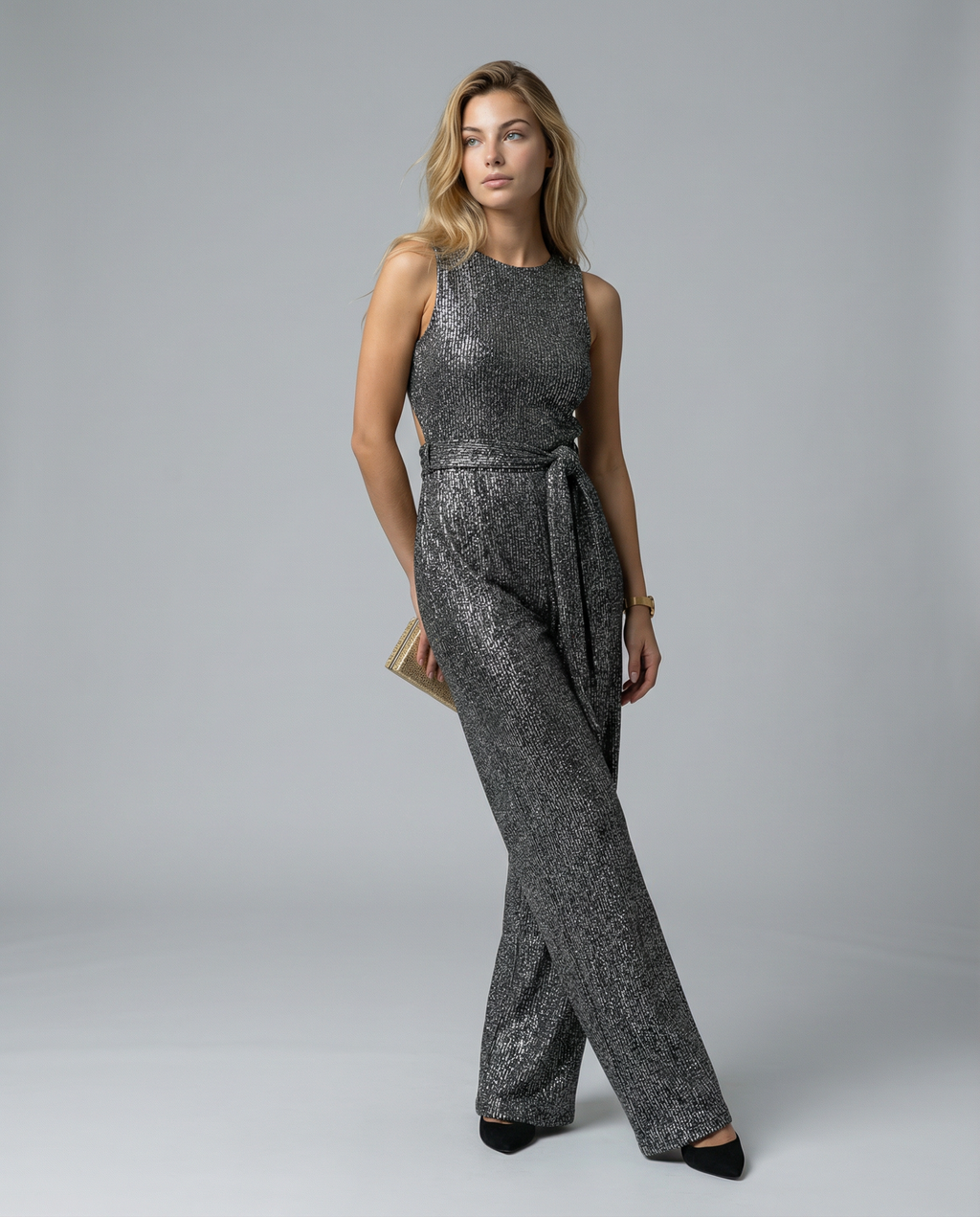 Glamouröser goldener Pailletten-Jumpsuit für Frauen 11