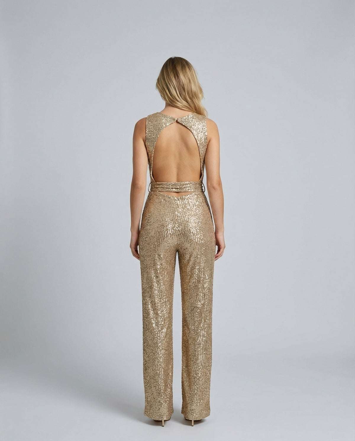 Glamouröser goldener Pailletten-Jumpsuit für Frauen 3